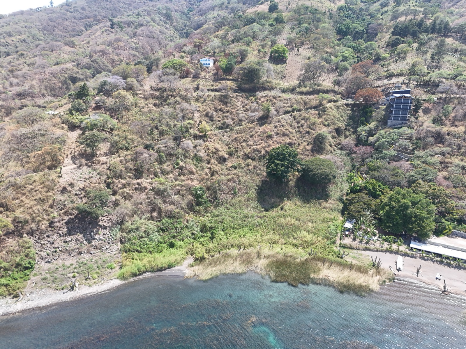 Aerial drone view of Nido Atitlán land parcels in San Pedro La Laguna, Lake Atitlán Guatemala