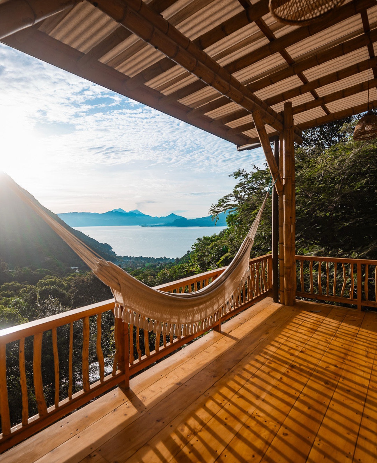 Hammock deck with lake views at Wu Wei Village development in Tzununá, Lake Atitlán